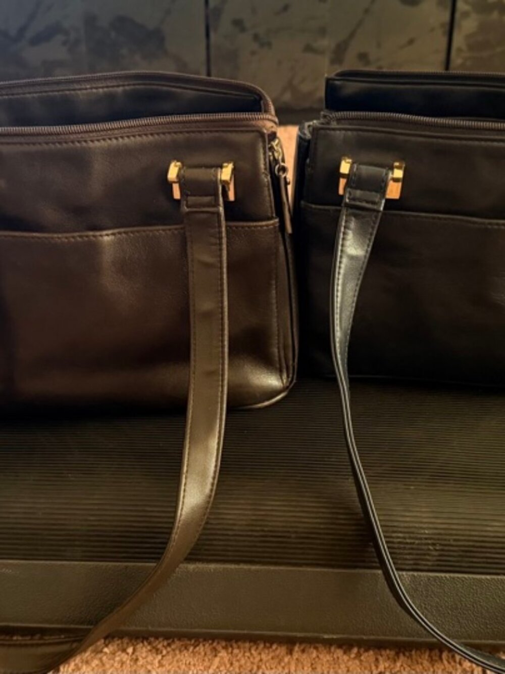2 Jennifer Moore Genuine Leather Shoulder Bags Bundle - Navy Blue & Brown
